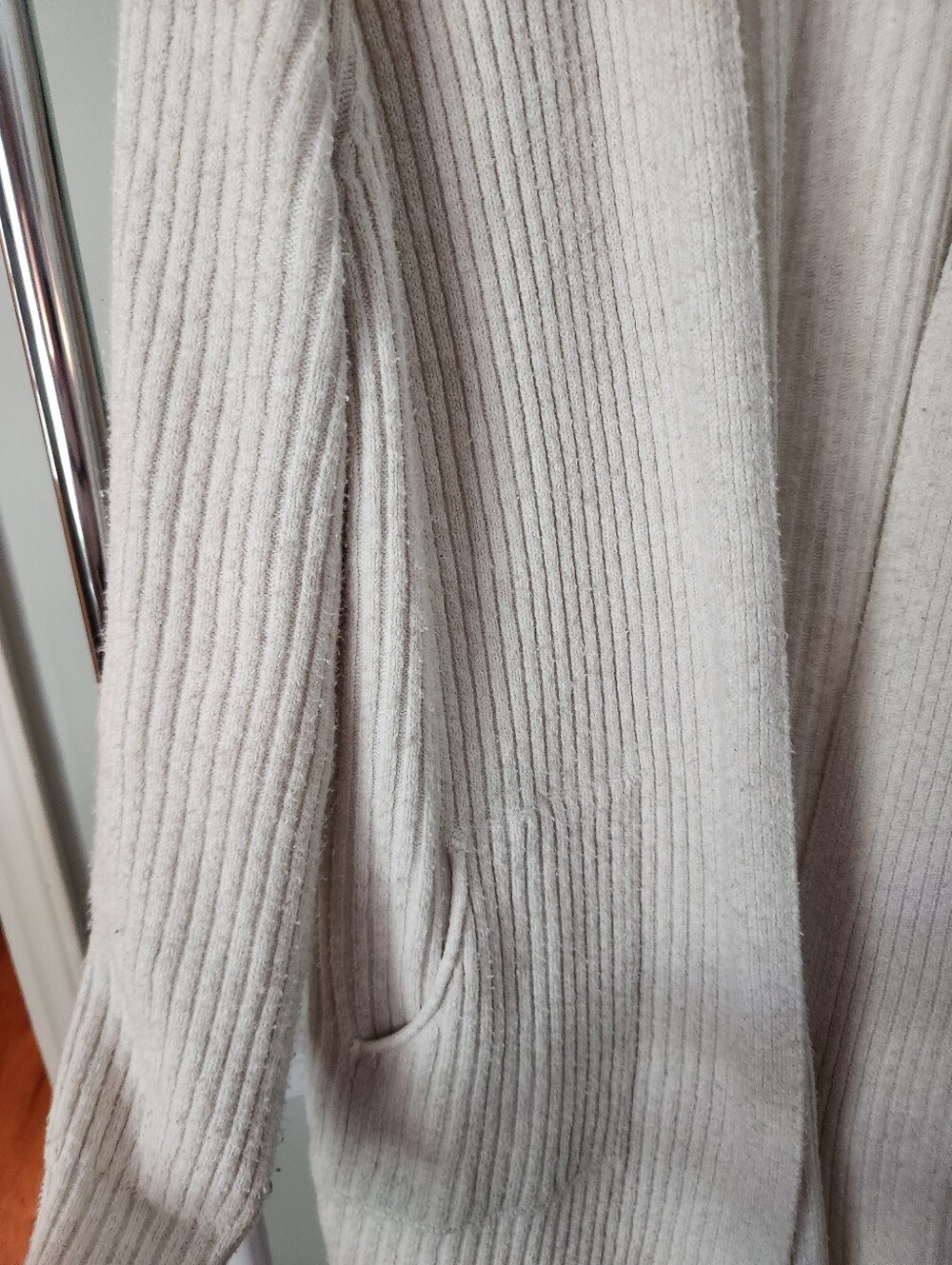 Cream Open-Front Ribbed Cardigan with Pockets - Picture 3 of 5